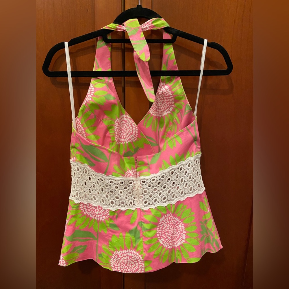 NWT Lilly Pulitzer cotton sleeveless halter/ camisole w lace/ stretch insert.
